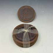Leather brown bend coaster set