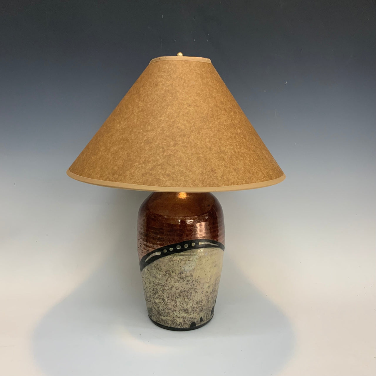 Small Raku lamp in copper and gold