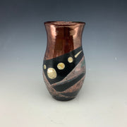 Raku vase in copper and teal with gold accents
