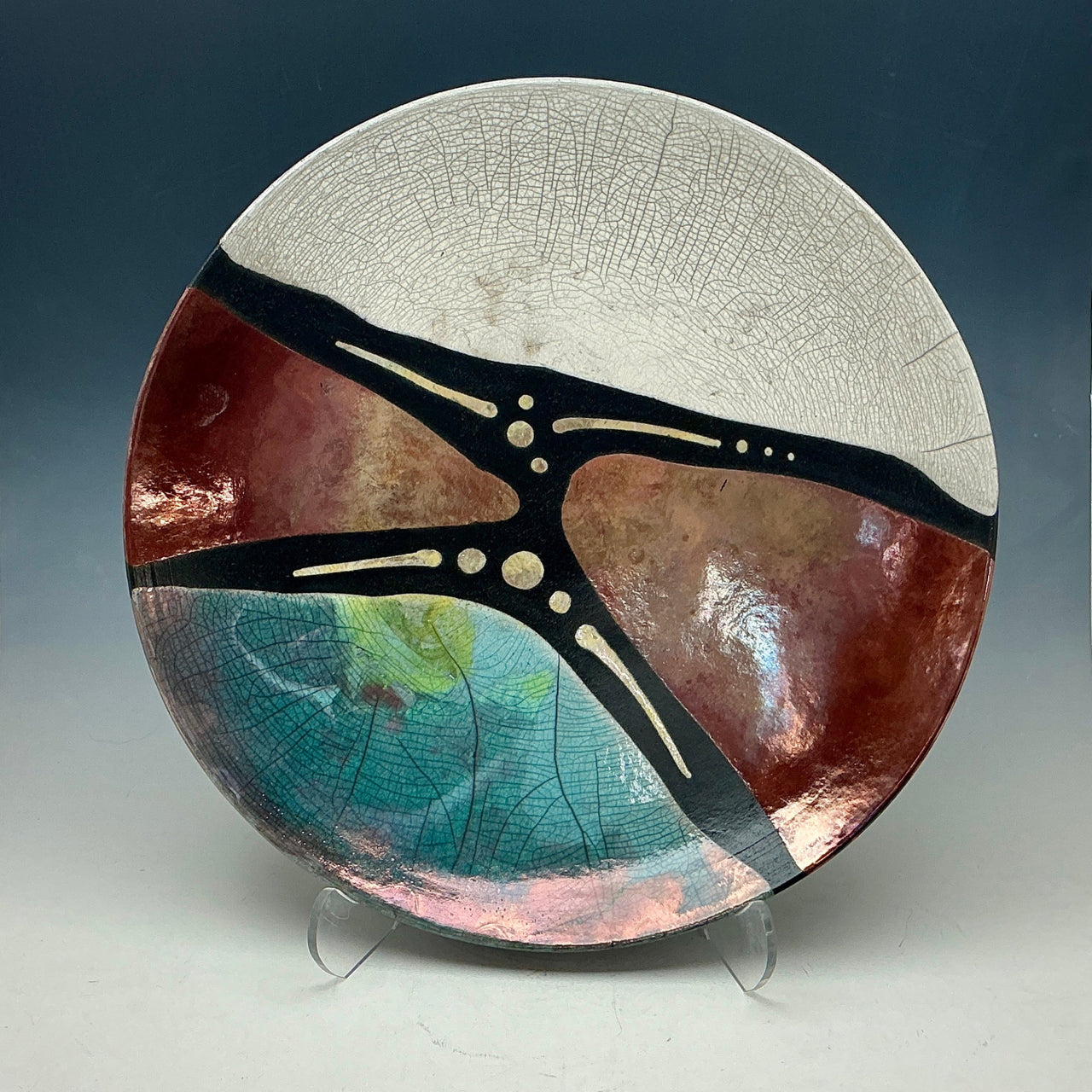 Abstract in teal copper and white