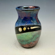 Blue and teal vase with gold accents