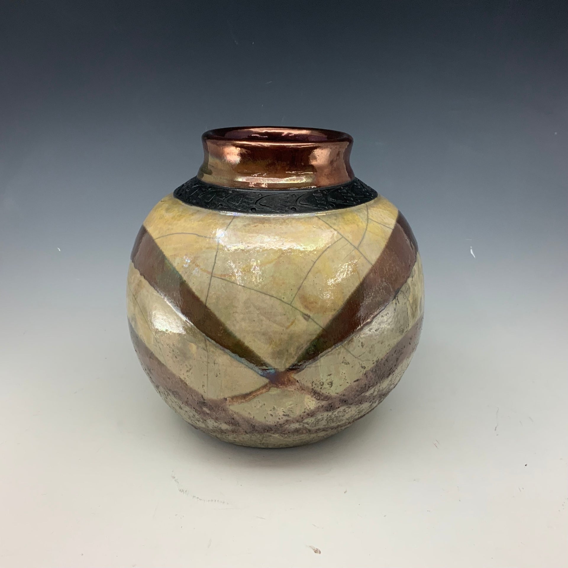 Gold and copper Raku vase