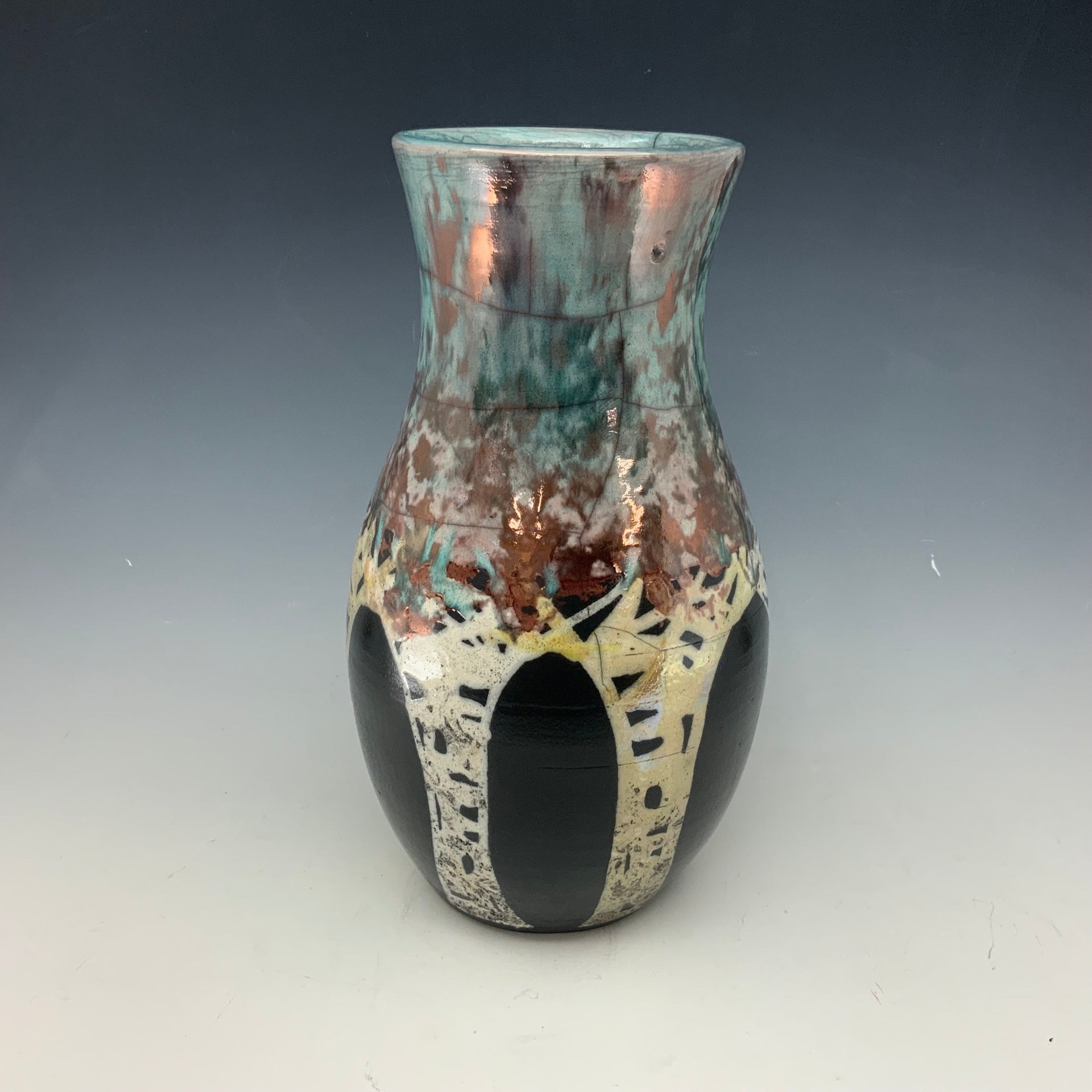 Raku vase with Aspen trees