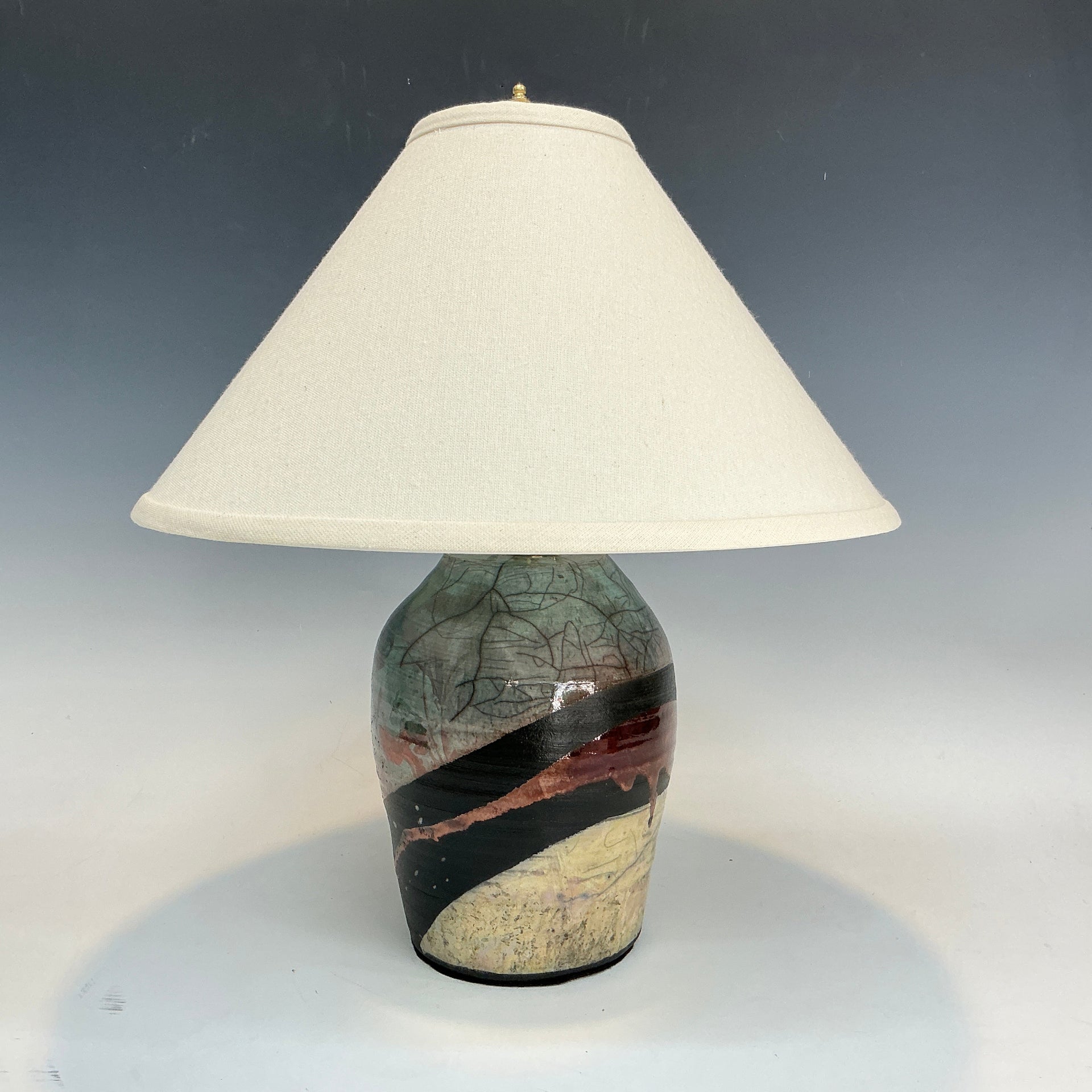 Raku lamp in teal copper and gold