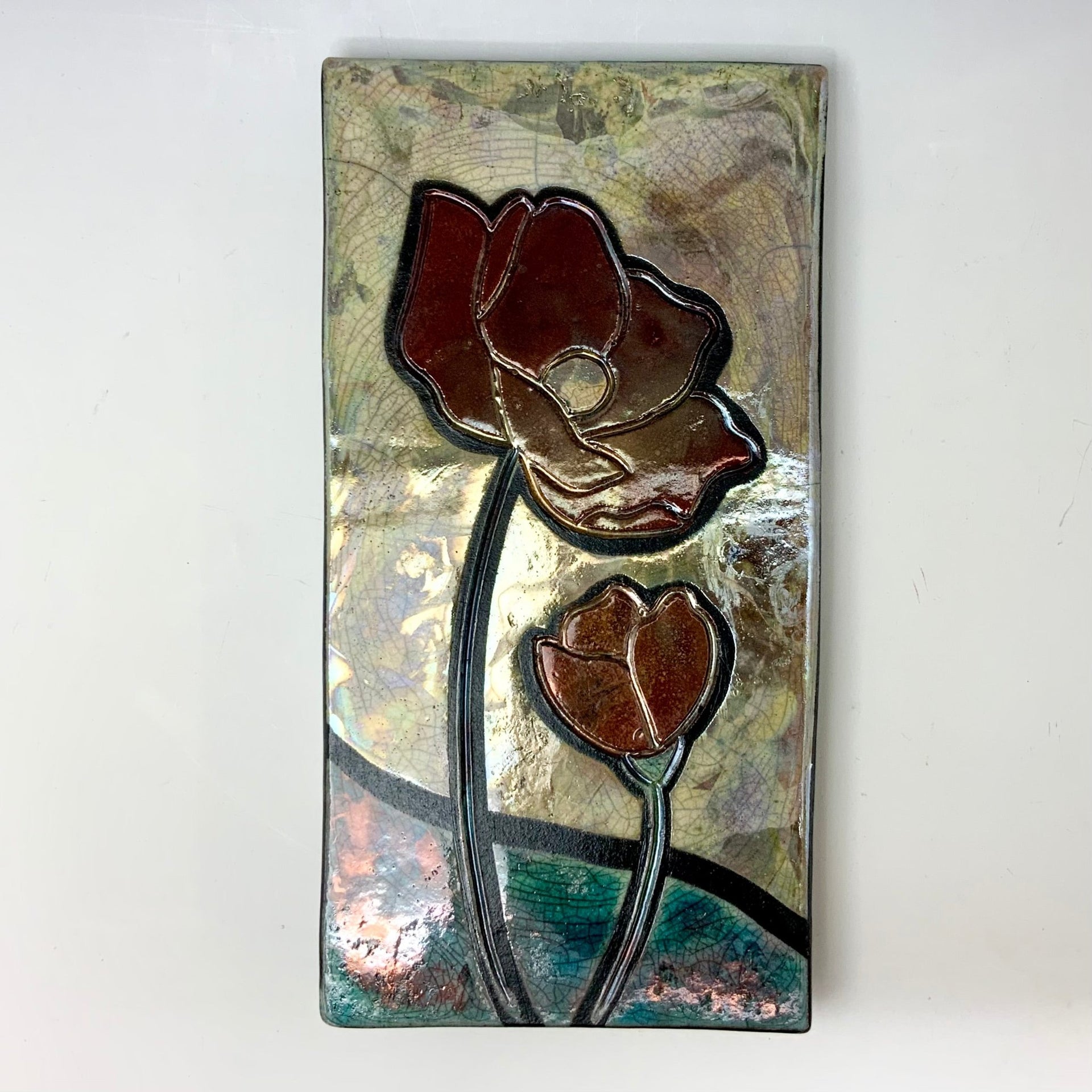 Raku tile with Poppies