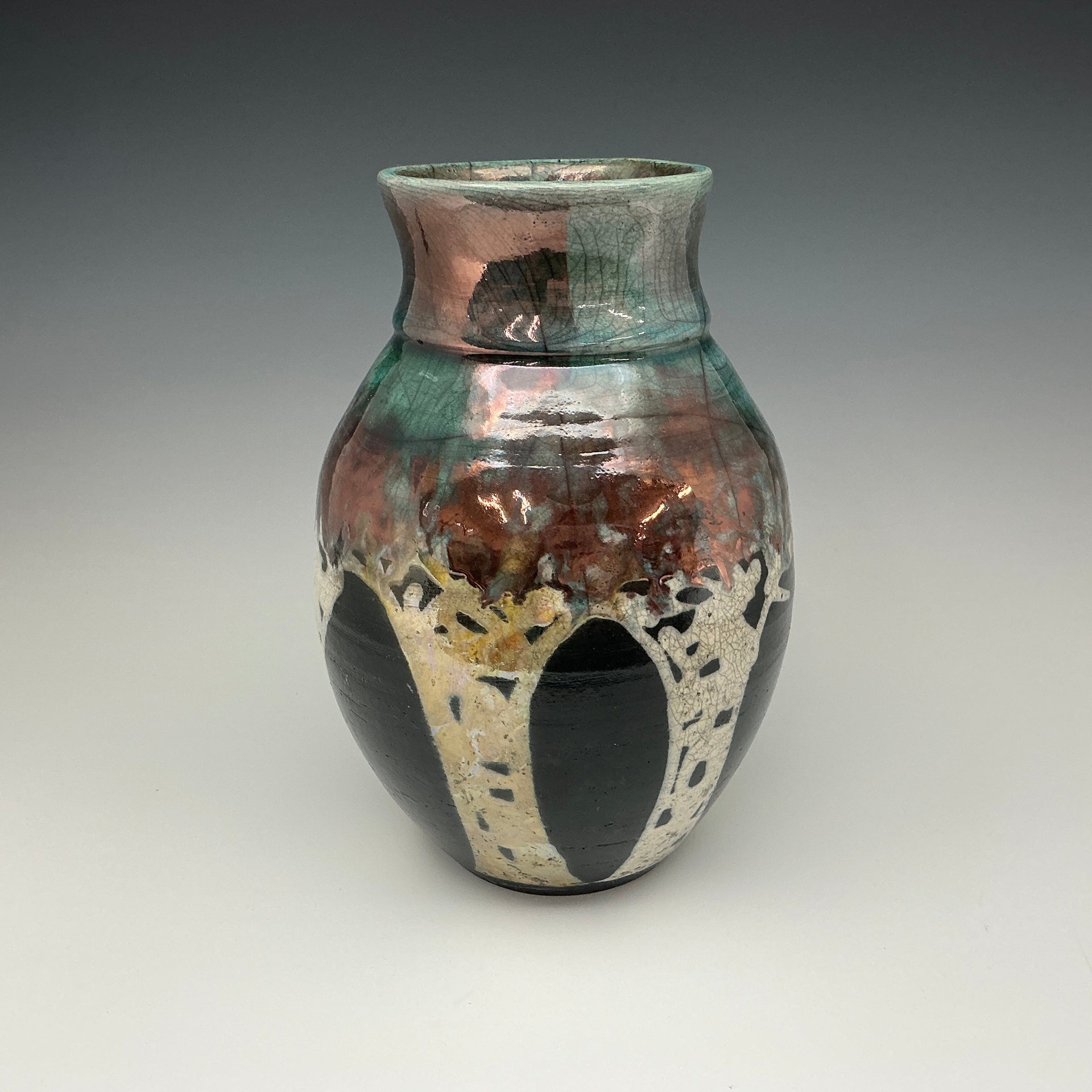 Raku vase aspen trees