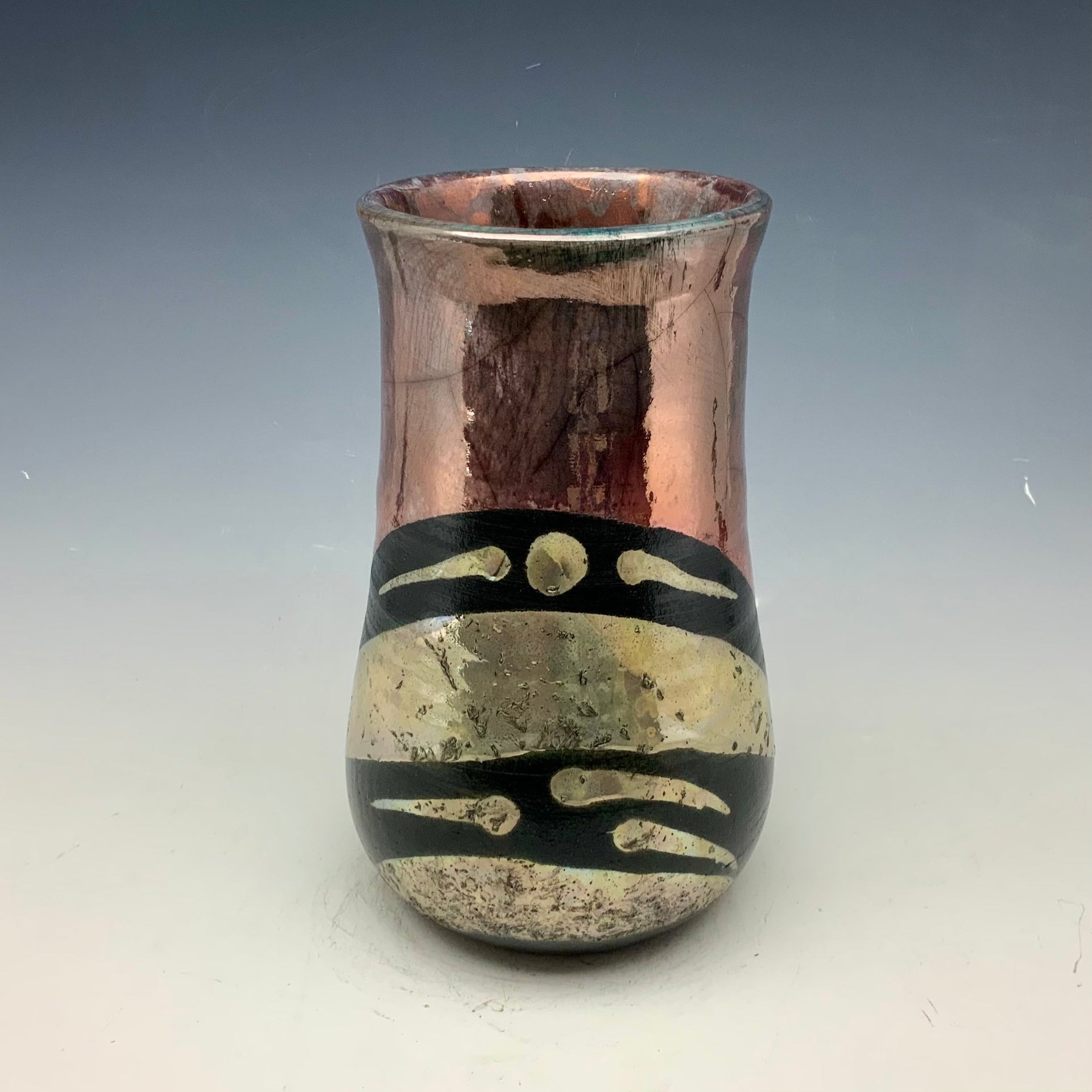 Raku vase in teal with gold pours