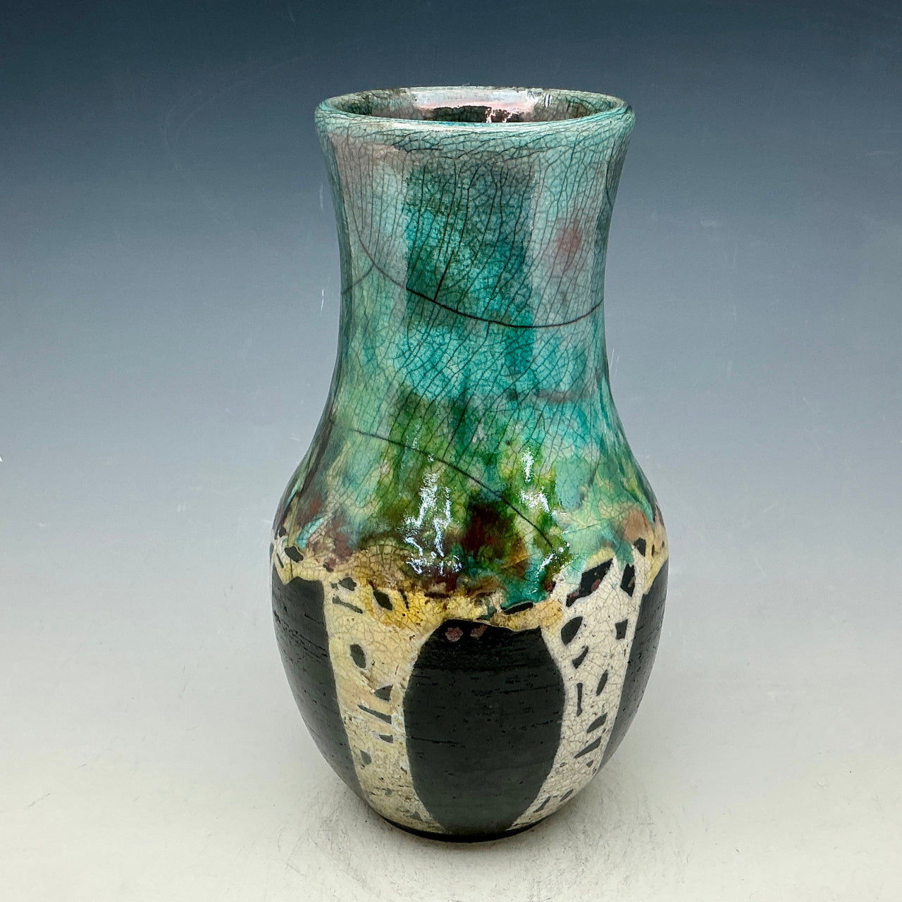 Raku vase with aspen trees