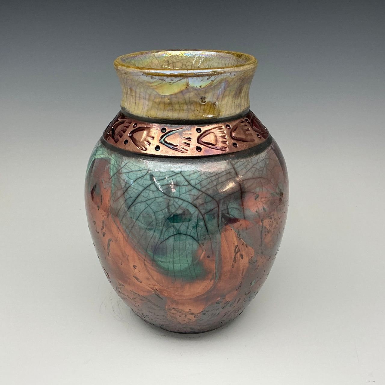 Teal and gold vase with Bear prints