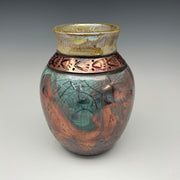 Teal and gold vase with Bear prints