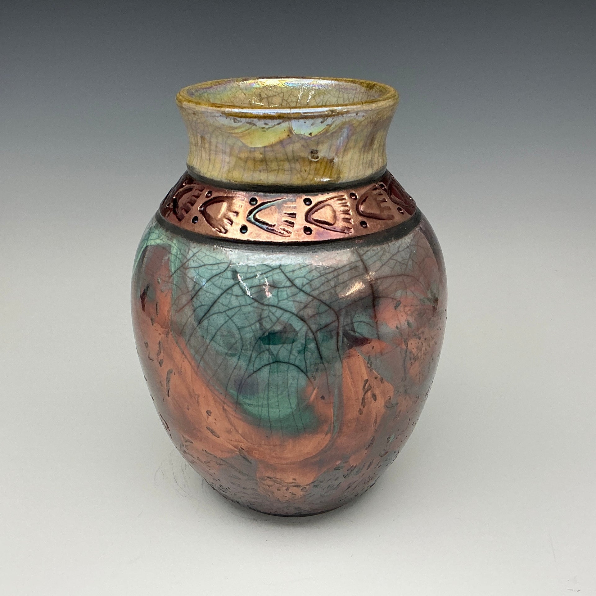 Teal and gold vase with Bear prints