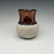 Raku vase with white crackle and copper glaze 