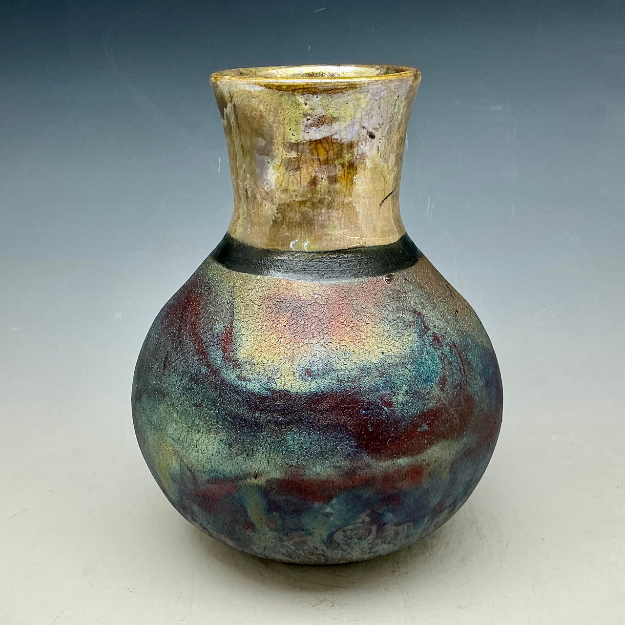 raku vase in sparkle and gold