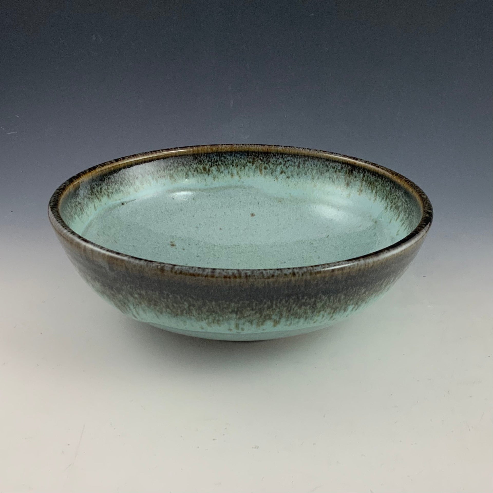 Deep Ceramic Mixing Bowl With Handle and Spout, Modern Light Blue Stoneware  Pasta Bowl 